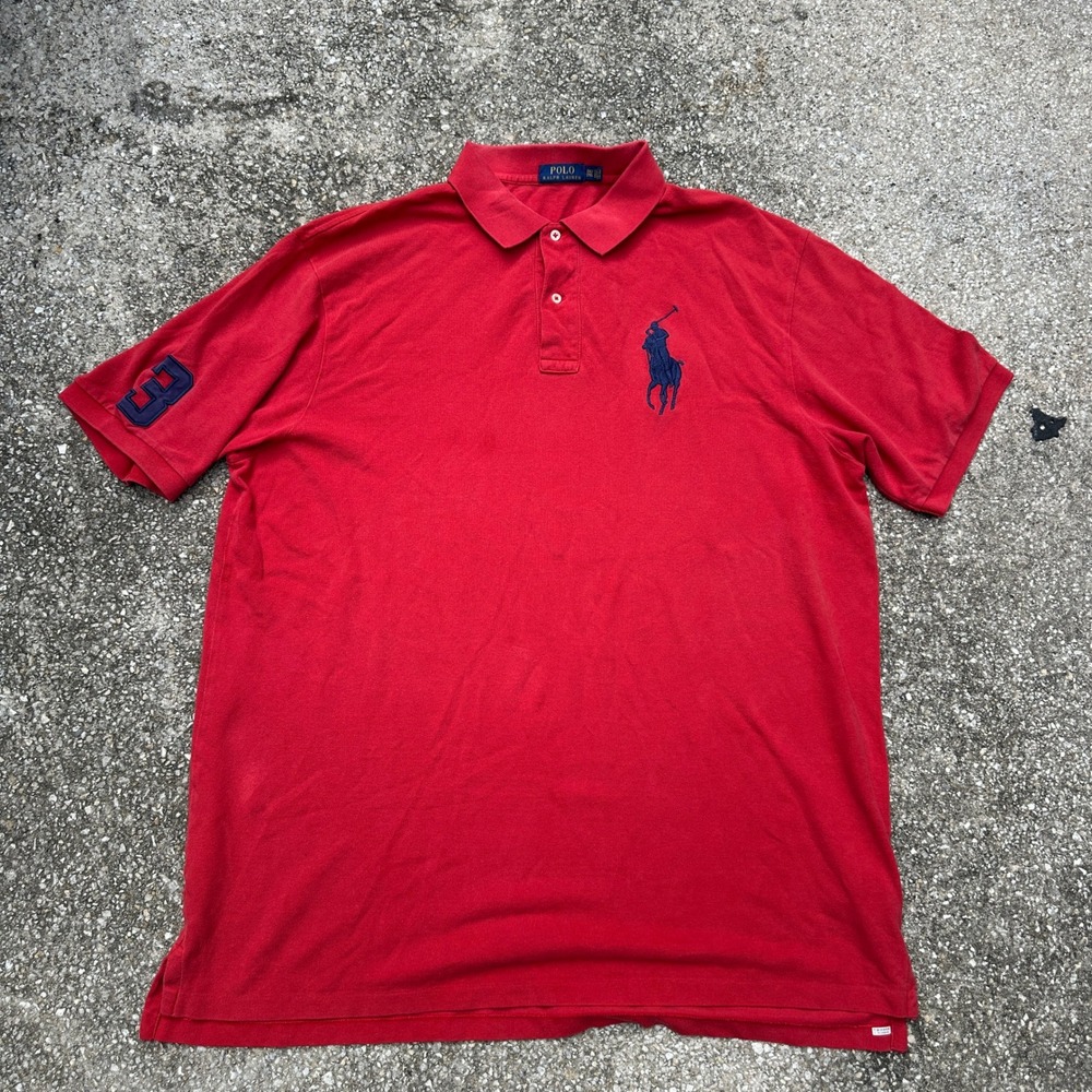 Polo Ralph Lauren Big Pony Red Polo Shirt Mens 2XLT Tall Big & Tall Navy Logo